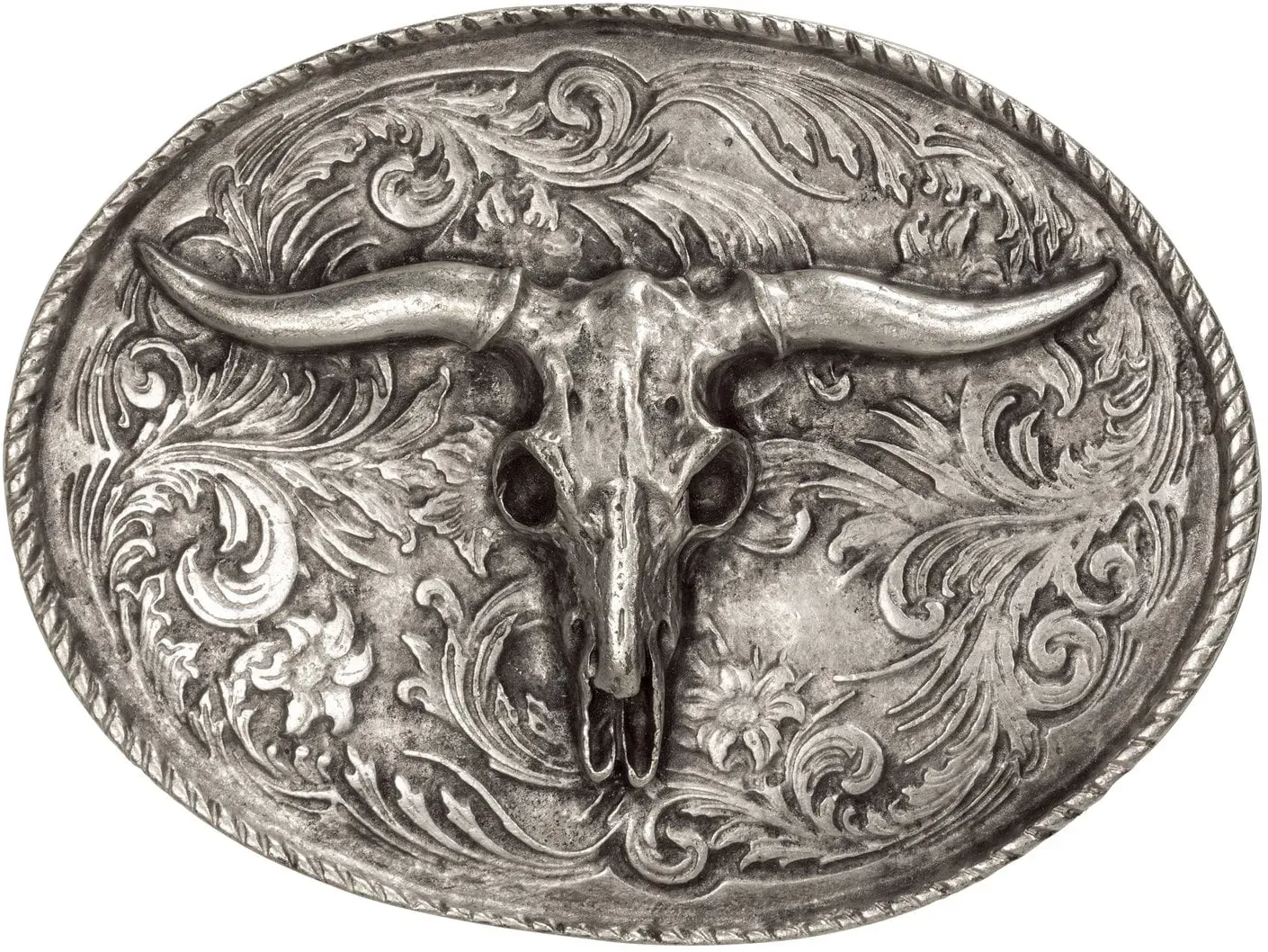 L-pro West Gürtelschnalle Longhorn altsilber