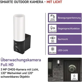 EMOS GoSmart Outdoor Überwachungskamera mit WiFi und App + 1200lm LED-Leuchte, rotierende 3 MP IP-Kamera mit Licht, IP-310 TORCH, schwarz