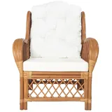 vidaXL Sessel mit Kissen Hellbraun Rattan und Leinen