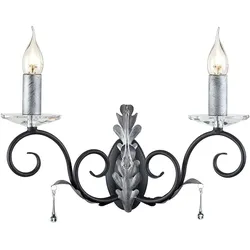 Wandlampe Leuchte Stahl Schwarzes Silber H 29 cm 2 Flammig Flurleuchte Klassisch