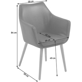 Carryhome Armlehnstuhl, Hellgrau, Eiche, massiv, rund, 58x84x58 cm, Esszimmer, Stühle, Esszimmerstühle, Armlehnenstühle