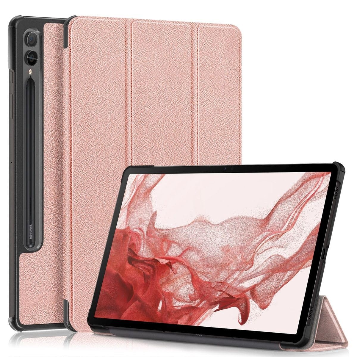Wigento Für Samsung Galaxy Tab S9+ Plus und FE 3folt Wake UP Smart Standfunktion Cover Rose Gold Tablet Tasche Etuis Hülle