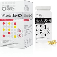 Vitamin D3 K2 MK-7 Hochdosiert – 240 Softgel Kapseln – 5000 I.E. Vitamin D und 100mcg Vitamin K2 MK7 – Hohe Bioverfügbarkeit Vitamin D K2 mit Leinöl – Ohne Zusätze