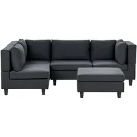 4-Sitzer Modul Ecksofa mit Ottomane Stoff schwarz rechts dicke Kissen Unstad