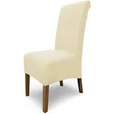 SCHEFFLER-Home 4X Stuhlhussen Stretch Emma/elastische Stuhlhussen 4er Set Natur/Stuhlhussen Baumwolle als Stuhlabdeckung/Stuhlhussen Schwingstühle/Stuhl Hussen Stretch als Stuhlüberzug