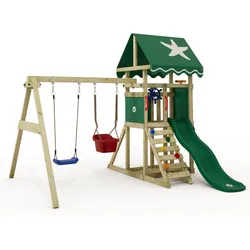 Spielturm DinkyStar mit Schaukel & grüner Rutsche 8m2