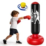 Aufblasbarer Standboxsack für Kinder 160cm, Boxsack Kinder mit Fußpumpe, PVC Boxsack für Jungen Mädchen ab 3-12 Jahren, Ideal für Karate Kickboxen Taekwondo MMA Boxtraining-Schwarz