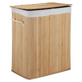 Relaxdays Wäschekorb Bambus mit Deckel, rechteckiger Wäschesammler, 2 Fächer, 95 l Volumen, faltbare Wäschebox, natur
