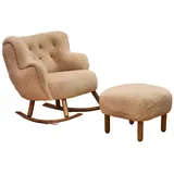 JVmoebel Schaukelstuhl Beiger Schaukelstuhl Luxus Wohnzimmer Garnitur Polster Hocker 2tlg (2 St), Made in Europa beige