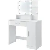 ML-Design Schminktisch Weiß mit Klappspiegel, 4 Schubladen & 4 Fächer, 117,5x78x45 cm, Frisiertisch für Damen Mädchen, Kosmetiktisch aus Mdf Holz, Make-up Tisch