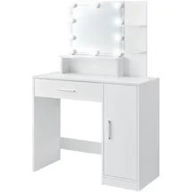 ML-Design Schminktisch Weiß mit Klappspiegel, 4 Schubladen & 4 Fächer, 117,5x78x45 cm, Frisiertisch für Damen Mädchen, Kosmetiktisch aus Mdf Holz, Make-up Tisch