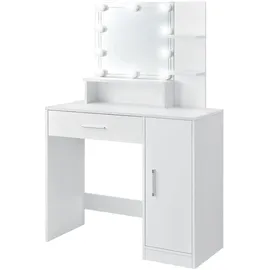 ML-Design Schminktisch Weiß mit Klappspiegel, 4 Schubladen & 4 Fächer, 117,5x78x45 cm, Frisiertisch für Damen Mädchen, Kosmetiktisch aus Mdf Holz, Make-up Tisch