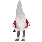 ECD Germany Weihnachtsfigur LED Wichtel-Figur Weihnachtsdeko Weihnachtswichtel Weihnachtszwerg, warmweiß beleuchtete Laterne und Nase 80cm Rot-Grau stehend grau|rot