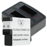 AccuCell Akku und Dual Ladegerät passend für GoPro Hero5, Hero 5 Black, AABAT-001