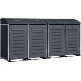 DEGAMO Mülltonnenbox 4er KIEL 278x83x136cm für 4x Tonne 120 und 240 Liter, Stahl anthrazit + Edelstahl - Grau
