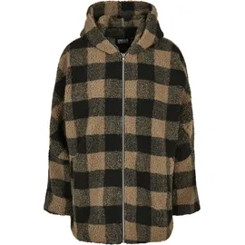 URBAN CLASSICS Hooded Oversized Check Sherpa Big Jacke Beige / Black 4XL