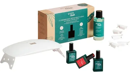 manucurist Paris Nägel Nagellack Green Flash Retail Kit Poppy Red Base Coat + Green Flash Poppy Red + Top Coat + Remover + 5 Gel Removal Clips + Lamp