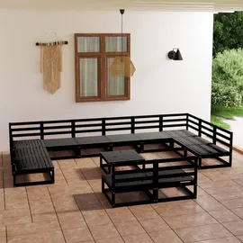 vidaXL 13-tlg. Garten-Lounge-Set Massivholz Kiefer - Schwarz