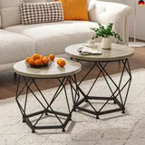 matoresu Couchtisch Rund 2er Set, Wohnzimmertisch Klein, Beistelltisch, Nachttisch, Sofatisch, Satztische for Wohnzimmer, Schlafzimmer, Balkon, Büro