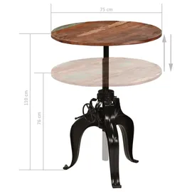 vidaXL Bartisch Altholz Massiv 75 x (76-110) cm Braun