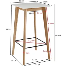 FineBuy Stehtisch 60x110x60 cm Weiß Bartisch Skandinavisch Eiche Tisch