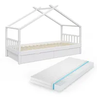 VitaliSpa Hausbett Design Weiß 90x200 cm mit 2 Schubladen und Matratze