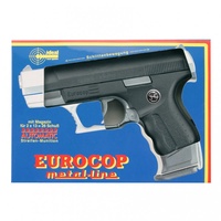 J.G.Schrödel Euro-Cop Pistole: Spielzeugpistole für Zündplättchen, ideal für das Polizeikostüm, 13 Schuss, in Box, 16.5 cm, schwarz / silber (306 0096)