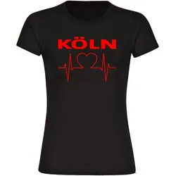 multifanshop Damen T-Shirt - Köln - Herzschlag - Druck rot - Frauen