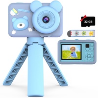 OMWay Kinderkamera, Weihnachten Geburtstag Geschenk für 3 4 5 Jahre Jungen, 1080P HD Selfie Digitalkamera Kinder mit Stativ & 32GB SD-Karte, Kinder Kamera Jungen, Fotoapparat Spielzeug für 3-10