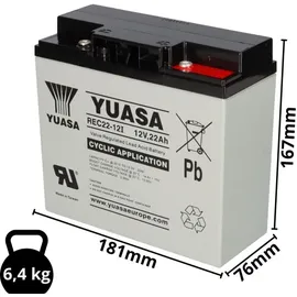 YUASA Blei-Akku REC22-12I Pb 12V 22Ah Zyklenfest, M5 Innengewinde