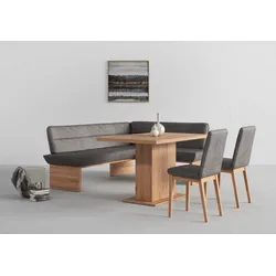 Eckbankgruppe HOME AFFAIRE "Beluna + Cross Essecke Sitzgruppe Eckbank Küchenbank BESTSELLER", grau (dunkelgrau), B:210cm H:89cm T:169cm, Polyester, FSC-zertifiziertes Massivholz, FSC-zertifizierter Holzwerkstoff, Sitzmöbel-Sets, Sitzgruppe Esszimmer Stühle Tisch und Bank bequem gepolstert, Topseller