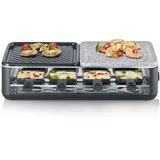 Severin Raclette-Grill für 8 Personen, Naturgrillstein & antihaftbeschichtete-Grillplatte, Tischgrill mit extra tiefen Pfännchen, spülmaschinengeeignet, Black Line, RG 2366