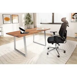 FineBuy Schreibtisch Akazie massiv / Braun