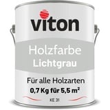 Viton Holzfarbe in Grau - 0,7 Kg Holzlack Seidenmatt - Wetterschutzfarbe für Außen - 3in1 Grundierung & Deckfarbe - Profi-Holzschutzlack - KE31 - RAL 7035 Lichtgrau