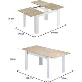 Dmora Midland 140/190 x 78 x 90 cm Eiche/weiß