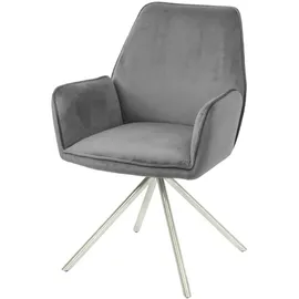 Mendler 6er-Set Esszimmerstuhl HWC-G67, Küchenstuhl Armlehne, drehbar Auto-Position, Samt MVG ~ dunkelgrau, Edelstahl