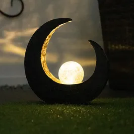 GLOBO Solarleuchte Außen Mondsichel Garten Standlampe Solarlampe Akku schwarz Kugel, Kunststoff braun, LED, BxH 9 x 30,5 cm