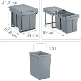 Relaxdays Einbaumülleimer 2-fach 20 l Grau