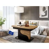 designimpex DA-111 Couchtisch Eiche Gold/Schwarz matt ausziehbar höhenverstellbar abgerundete Ecken 120/200 cm modern Wohnzimmertisch Esstisch Sofatisch platzsparend Wohnzimmer