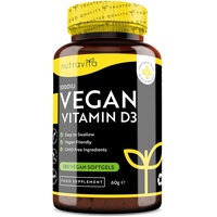 Veganes Vitamin D 1000iu (25ug) - Pflanzliche Vitamin D Weichkapseln aus Flechten - Erhaltung eines gesunden Immunsystems, Muskeln, Knochen und Zähne - 180 Weichkapseln - Hergestellt von Nutravita