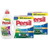 PERSIL-Set Pulver 2x 50 Waschladungen (100WL) Universal & Kraft-Gel 1x 50 Waschladungen Color, Voll- & Colorwaschmittel-Set für reine Wäsche und hygienische Frische für die Maschine