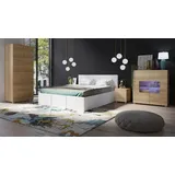 Schlafzimmer Komplett Set 5 tlg LABRI Weiss- Sonoma Eiche matt - Weiß