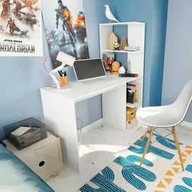 Dmora - Pittston-Schreibtisch, linearer Schreibtisch mit Bücherregal, platzsparender Mehrzweck-Bürotisch, 110x52h136 cm, Weiß