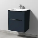 Glas-Waschtisch-Set mit Waschtischunterschrank „3way“ 50 × 40,7 × 58,2 cm in Marine (matt), mit Hahnlochbohrung