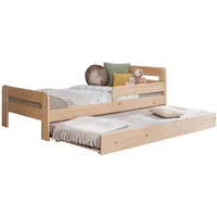 TICAA Einzelbett Kinderbett Jugendbett, Bennet mit Zusatzbett Rausfallschutz & Lattenrost für Schlafzimmer, Kinderzimmer Kiefer Massivholz Bettgestell 90 x 200 cm