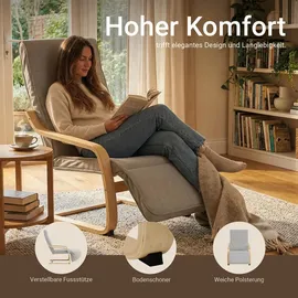 Homestyle4u Relaxsessel Cord 66,5 x 94 x 62,5 cm Grau mit verstellbarer Fußstütze