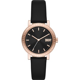 DKNY Damenuhren Soho D, Dreizeiger Uhrwerk, 34mm Rose Gold Edelstahlgehäuse mit Lederarmband, NY6618