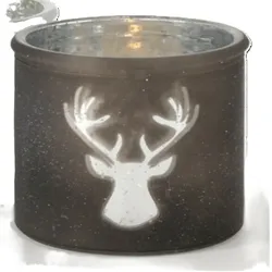 Windlicht Kerzenhalter Teelichthalter Motiv  Hirsch  grau silber weiß Stück