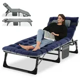 Meulbaty Klappbett Gästebett mit Auflage, Kopfstütze & verstellbarer Rückenlehne mit Aufbewahrungstasche und 2.3-3cm Matratze, 190x68x30cm, blau blau