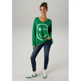 Aniston CASUAL Strickpullover mit eingestricktem Smiley Grün 32/34